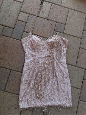 Sequin Embellished Blush Pink Mini Dress